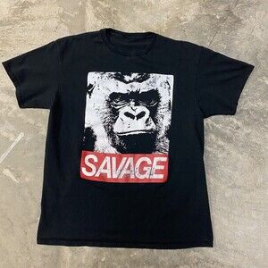 Vintage Savage Gorilla Tee T-shirt Black L Spellout Graphic Hip Hop Fashion